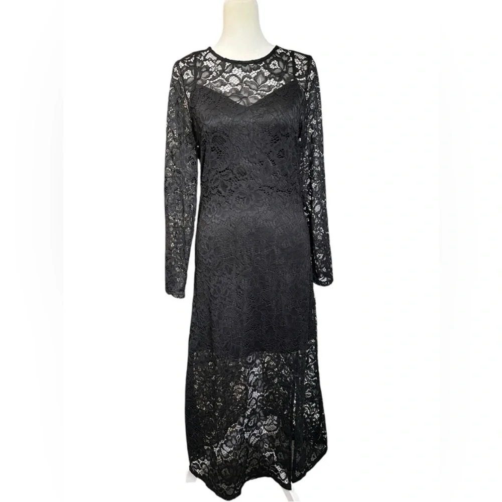 a.new day Black Lace Long Sleeve Midi Dress - Small - Picture 3 of 9